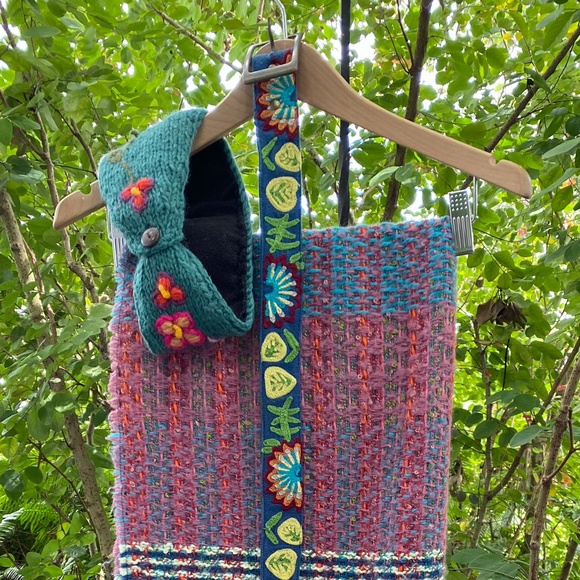 💙🌺Bundle of 3:  Embroidered Belt, Ear Muff Headband, and Colorful Knit Shawl - Picture 2 of 8